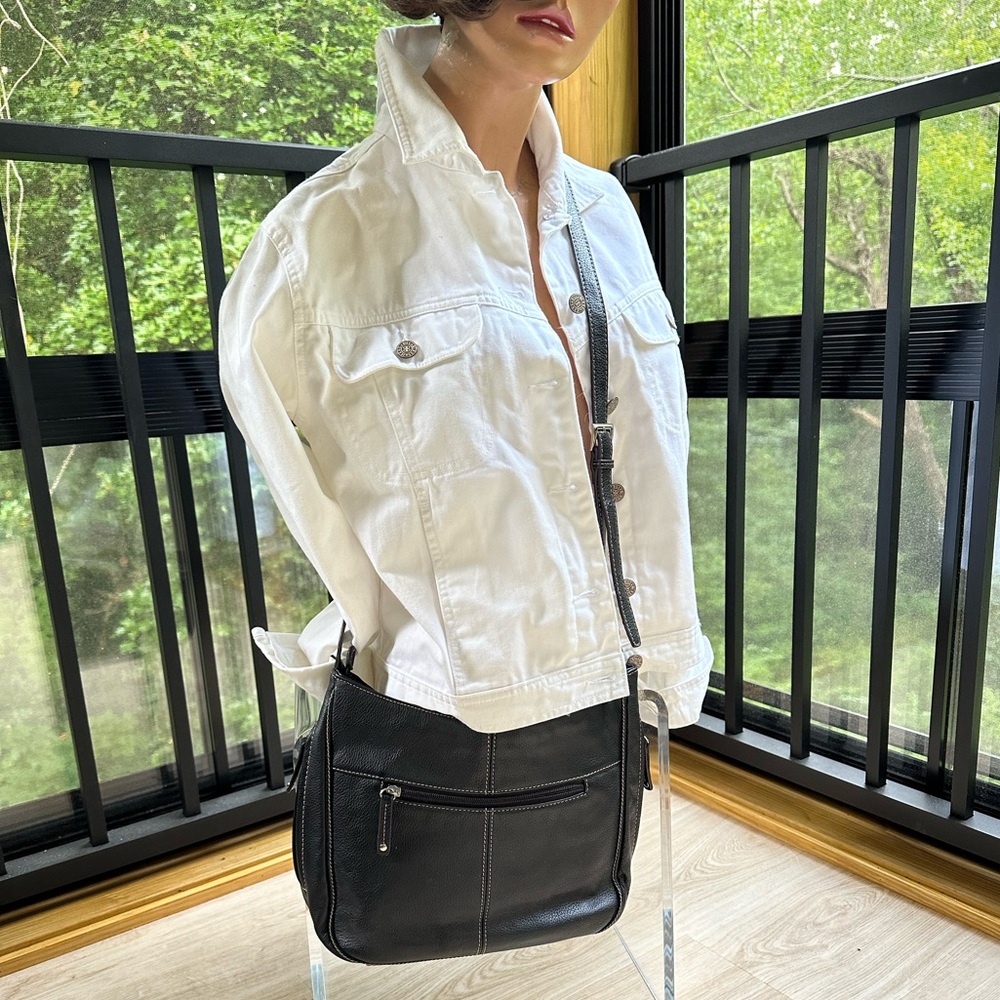 Boho Black Leather Tignanello Hobo Slouched Bag - Lots of Pockets! Fits iPad - Picture 5 of 16